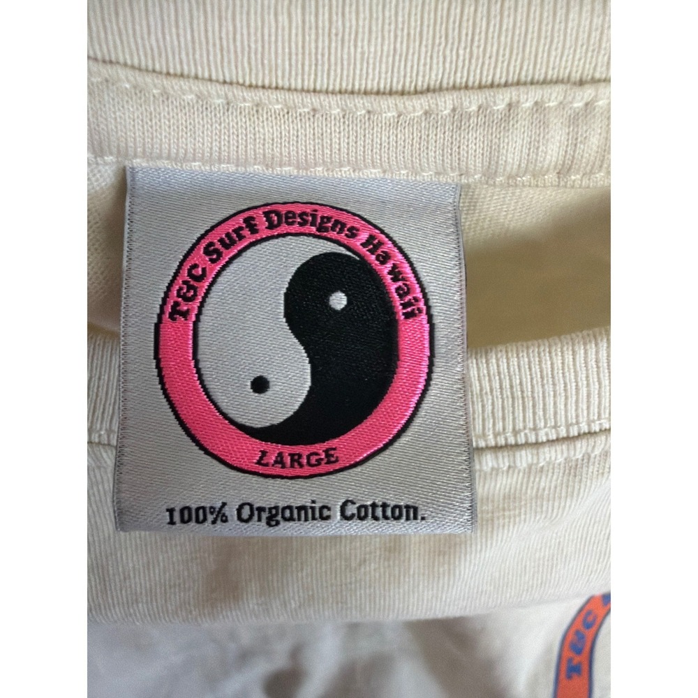 T&C Surf Designs Mens Large T-Shirt Cream Yin Yang Hawaii Organic Cotton - Picture 6 of 9
